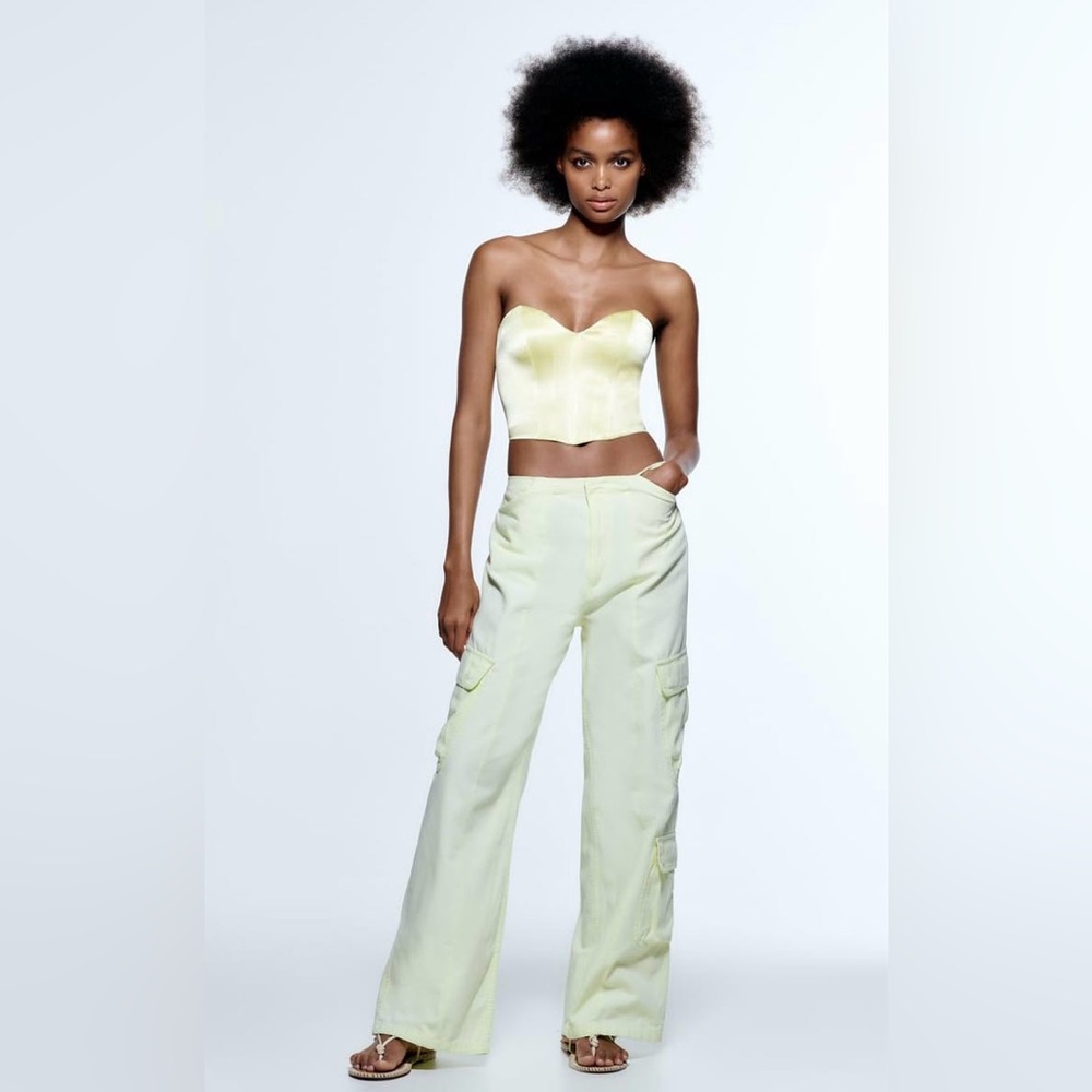 ZARA SATIN EFFECT CORSET STYLE CROP TOP IN LIME